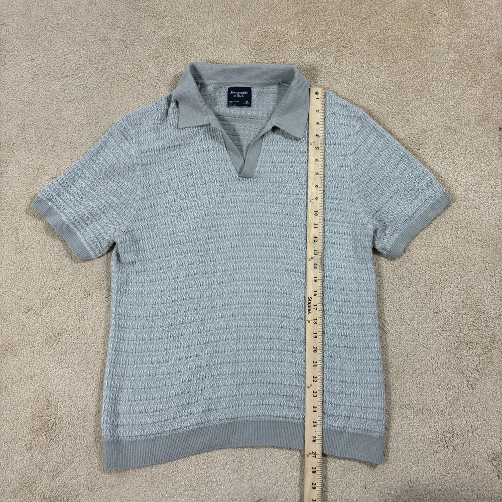 Abercrombie Fitch Shirt Mens Medium Gray Polo Knit Sweater Crochet